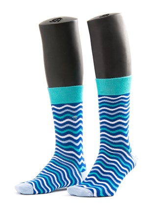 Mavi Dalgalı Desenli Çorap