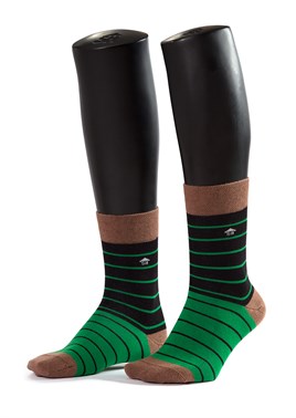 Yeşil Siyah Çizgi Desenli Çorap